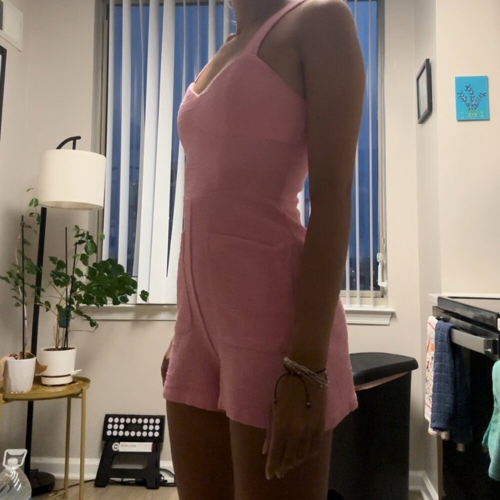 Pink Textured Tweed Romper